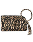 Leopard Cuff Handle Tassel Wristlet Clutch