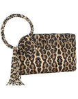 Leopard Cuff Handle Tassel Wristlet Clutch