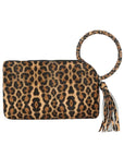 Leopard Cuff Handle Tassel Wristlet Clutch