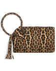 Leopard Cuff Handle Tassel Wristlet Clutch