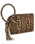 Leopard Cuff Handle Tassel Wristlet Clutch