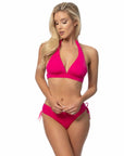 Solid Halter Bikini Set with Ruching Side Bottom