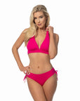 Solid Halter Bikini Set with Ruching Side Bottom