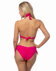 Solid Halter Bikini Set with Ruching Side Bottom