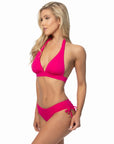 Solid Halter Bikini Set with Ruching Side Bottom