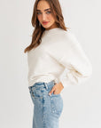 LE LIS Fuzzy Sweater with Back Ruching