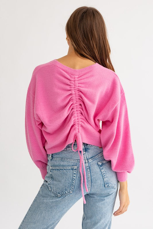 LE LIS Fuzzy Sweater with Back Ruching