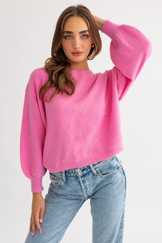 LE LIS Fuzzy Sweater with Back Ruching