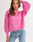 LE LIS Fuzzy Sweater with Back Ruching