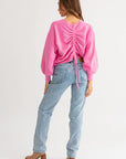 LE LIS Fuzzy Sweater with Back Ruching