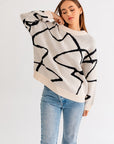 LE LIS Abstract Pattern Oversized Sweater Top