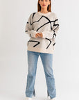 LE LIS Abstract Pattern Oversized Sweater Top