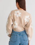 Le Lis Long Sleeve Crop Sweater with Daisy Pattern