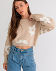 Le Lis Long Sleeve Crop Sweater with Daisy Pattern