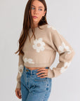 Le Lis Long Sleeve Crop Sweater with Daisy Pattern