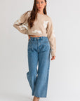 Le Lis Long Sleeve Crop Sweater with Daisy Pattern