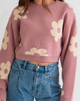 Le Lis Long Sleeve Crop Sweater with Daisy Pattern