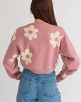 Le Lis Long Sleeve Crop Sweater with Daisy Pattern