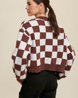 Listicle Bold Gingham Sweater Weaved Crop Cardigan