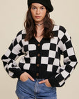 Listicle Bold Gingham Sweater Weaved Crop Cardigan