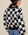 Listicle Bold Gingham Sweater Weaved Crop Cardigan