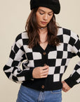 Listicle Bold Gingham Sweater Weaved Crop Cardigan