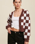 Listicle Bold Gingham Sweater Weaved Crop Cardigan