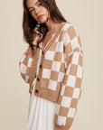 Listicle Bold Gingham Sweater Weaved Crop Cardigan