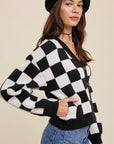 Listicle Bold Gingham Sweater Weaved Crop Cardigan