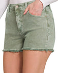 ZENANA Acid Washed Frayed Cutoff Hem Shorts