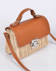 Contrast Flap Summer Straw Swing Bag