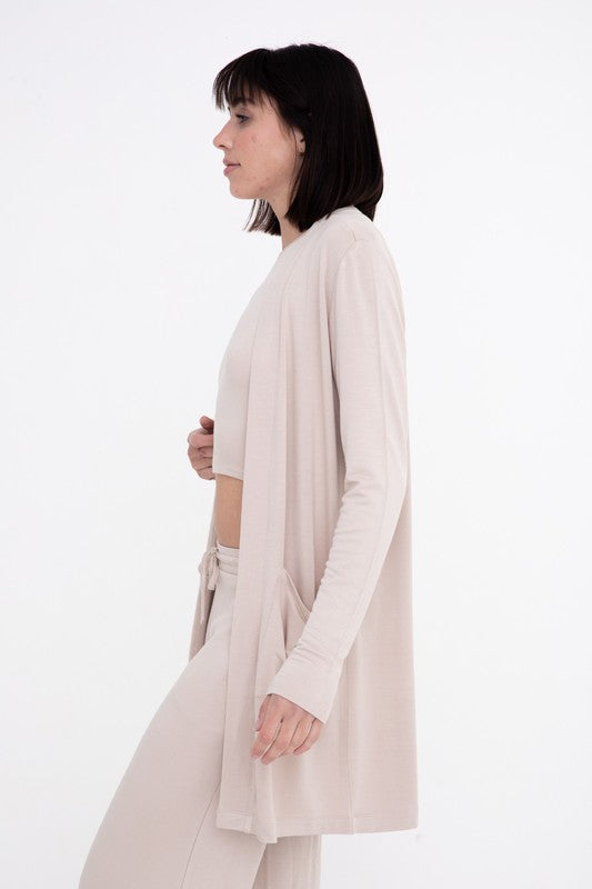 Mono B Lounge Open-Front Terry Cardigan - Online Only