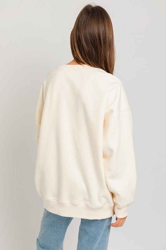 Le Lis Letter Embroidery Oversized Sweatshirt