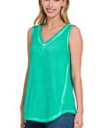 Zenana Washed Sleeveless V-Neck - My Pampered Life Seattle