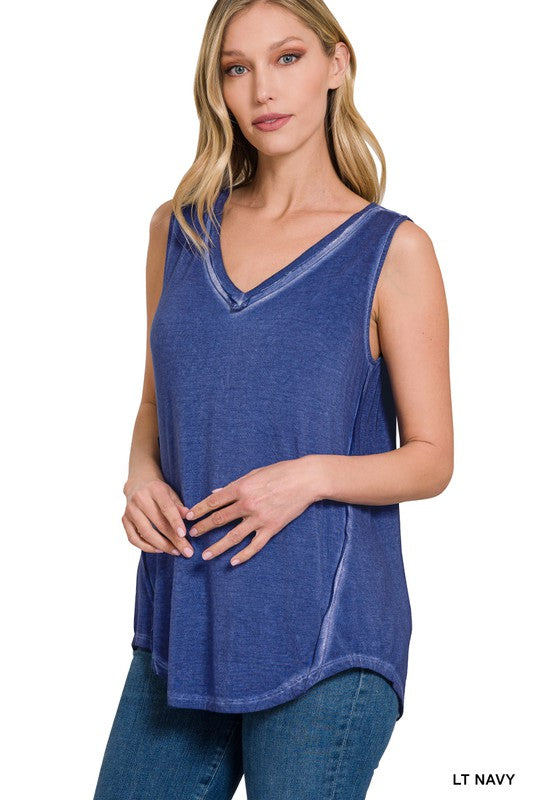 Zenana Washed Sleeveless V-Neck