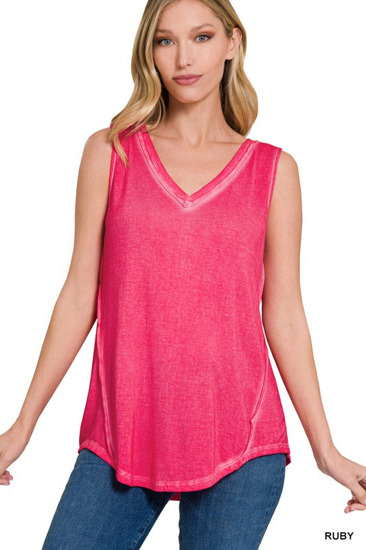 Zenana Washed Sleeveless V-Neck