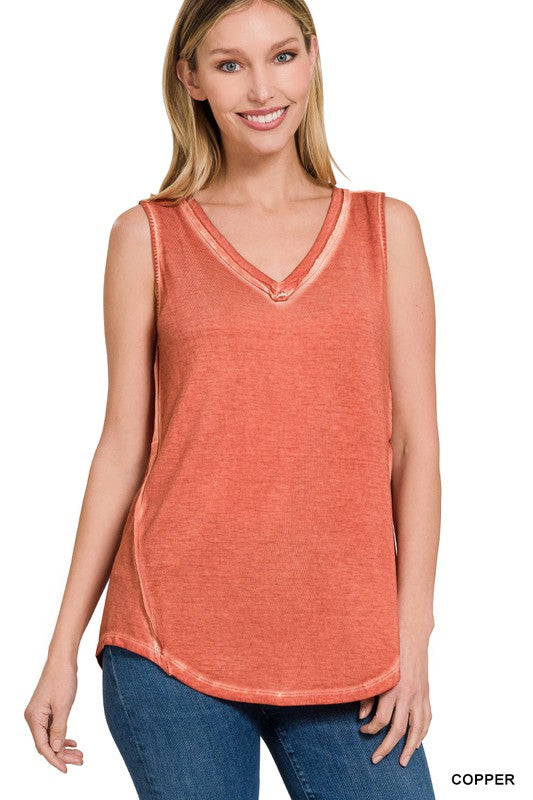 Zenana Washed Sleeveless V-Neck