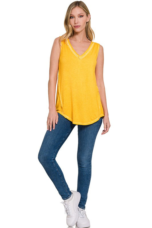 Zenana Washed Sleeveless V-Neck