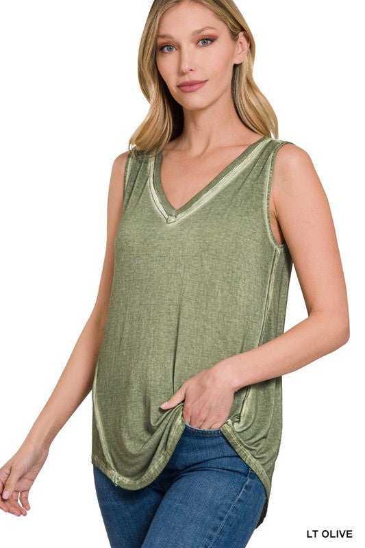 Zenana Washed Sleeveless V-Neck