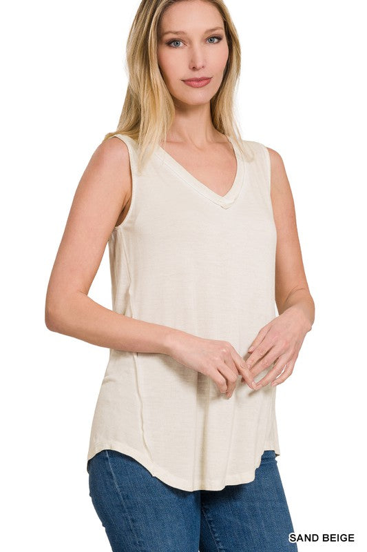 Zenana Washed Sleeveless V-Neck