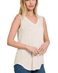 Zenana Washed Sleeveless V-Neck - My Pampered Life Seattle