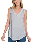 Zenana Washed Sleeveless V-Neck - My Pampered Life Seattle