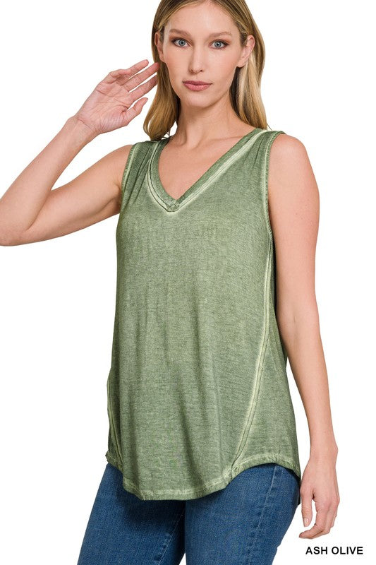 Zenana Washed Sleeveless V-Neck