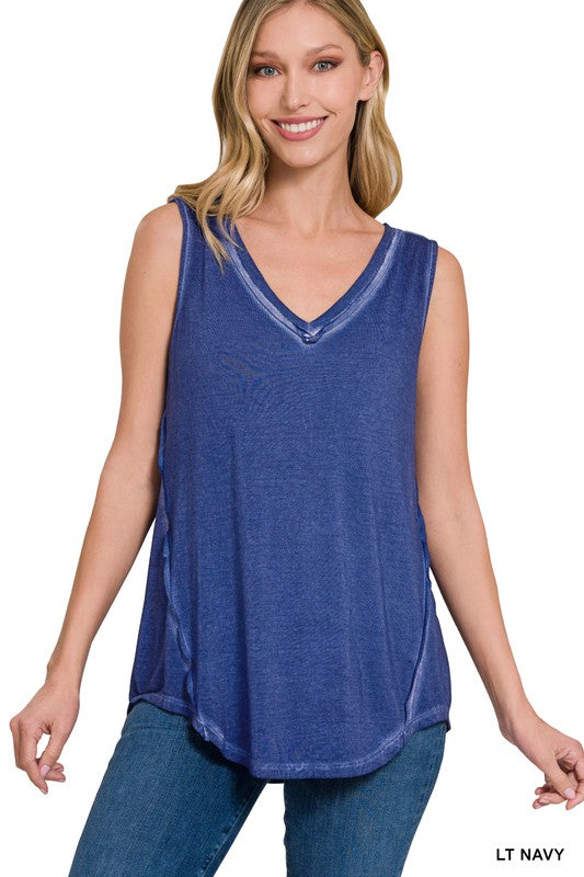 Zenana Washed Sleeveless V-Neck