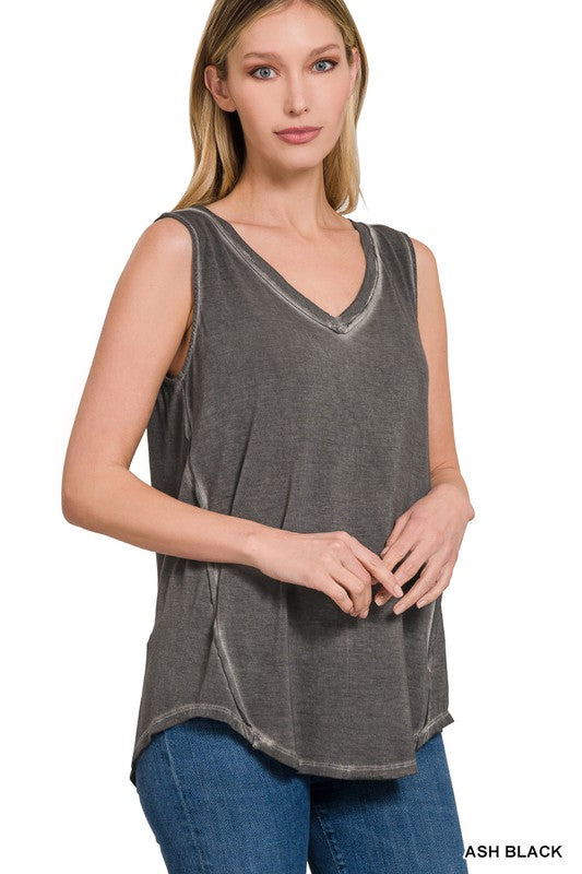 Zenana Washed Sleeveless V-Neck