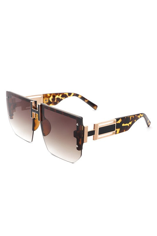 Square Oversize Flat Top Half Frame Sunglasses - Online Only