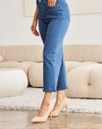 RFM Crop Chloe Full Size Tummy Control High Waist Raw Hem Jeans