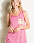 e Luna Plus Stripe Floral Pocket Tank Top