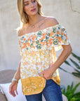 Davi & Dani Printed Off Shoulder Smocked Top