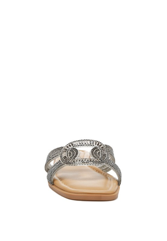 Minople Rhinestones Embellished Flat Sandals